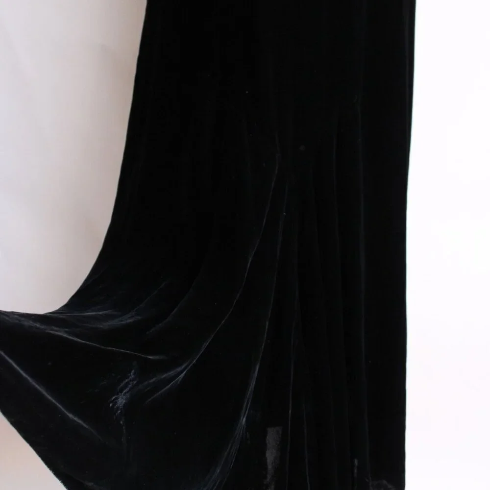 Vintage 1930s Dress, Kiviette Black Silk Velvet Rare Full Length Gown, Couture - Picture 5 of 13